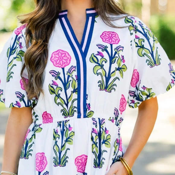 Floral Maxi Dress with Pink and Blue Accents - Picture 3 of 7